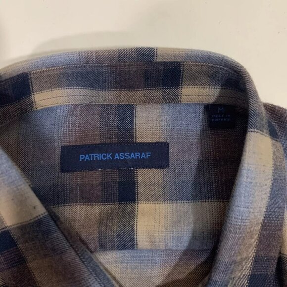 Patrick Assaraf Long Sleeve Button Up Flannel Shirt Size Medium Blue Brown - Picture 9 of 13